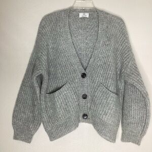 Allude Cashmere Blend Cardigan Pockets Grey Med